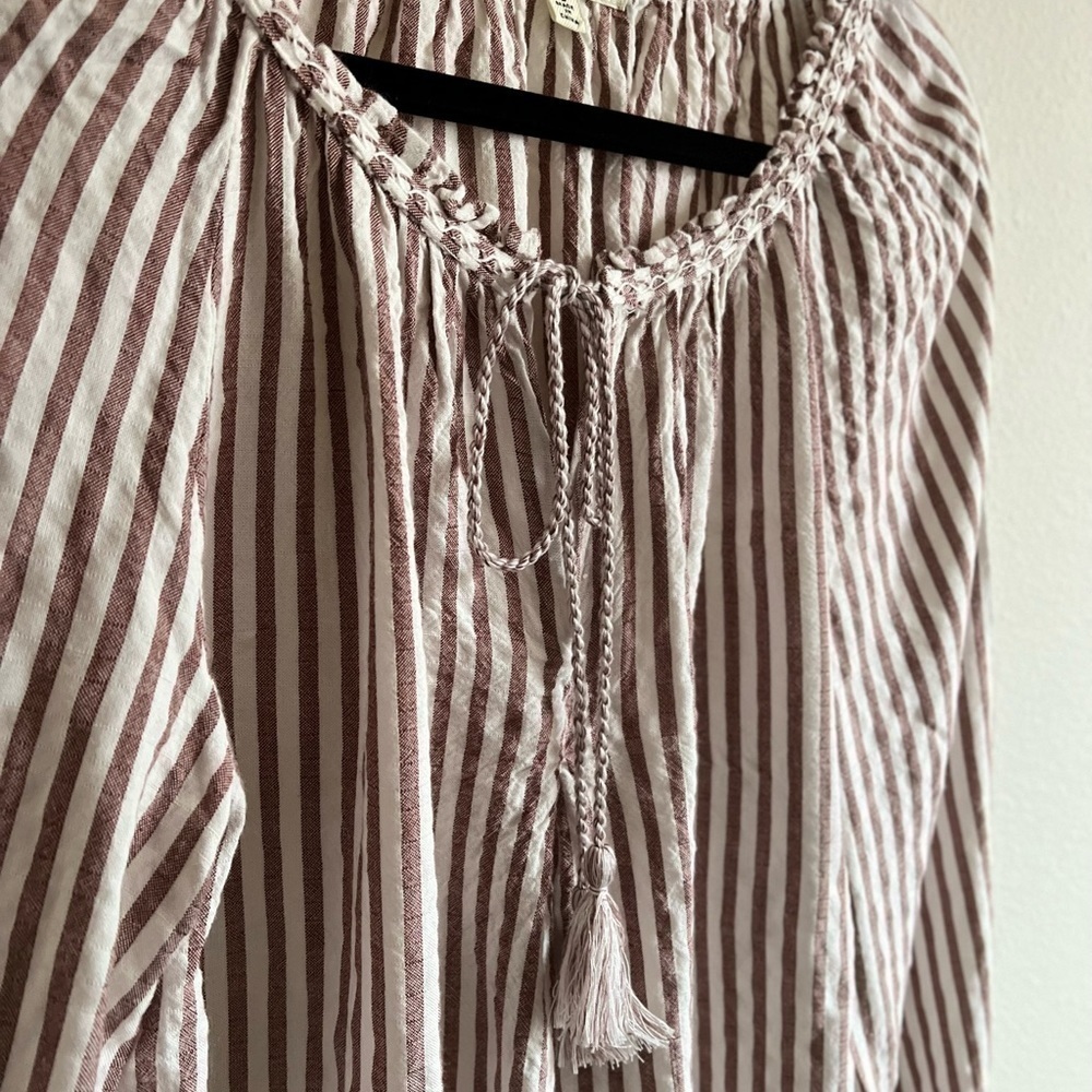 𝅺MAX Studio Long Sleeve Striped Ivory and Brown Blouse. Size Small. EUC. - Picture 7 of 7